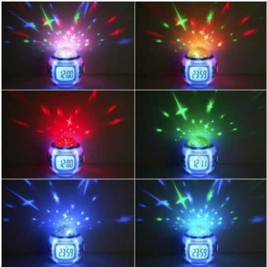 Projektor Radio Väckarklocka Star LED LCD Alarm Musik Termometer Pr Cateau Christmas Starry Sky LED Väckarklocka för barn