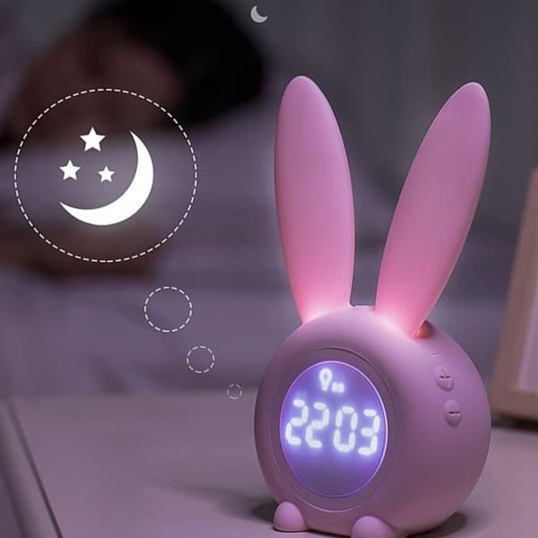 Kanin silikon nattlampa med tid väckarklocka sovrum säng sömn barns sömn atmosfär bordslampa