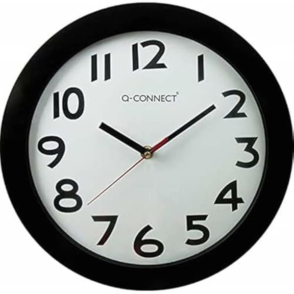 Väggklocka - Q-Connect - Modern - Plastik - Diameter 28 cm - Svarta siffror på vit bakgrund