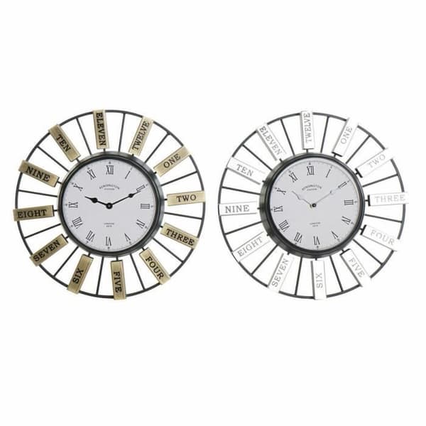 väggklocka 40 x 6,4 x 40 cm glas silver guld järn (2 enheter)