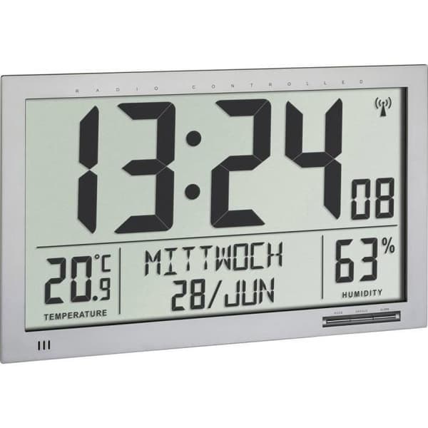 Radiostyrd väggklocka TFA 60.4517.54 silver 368 mm x 230 mm x 29 mm stor display
