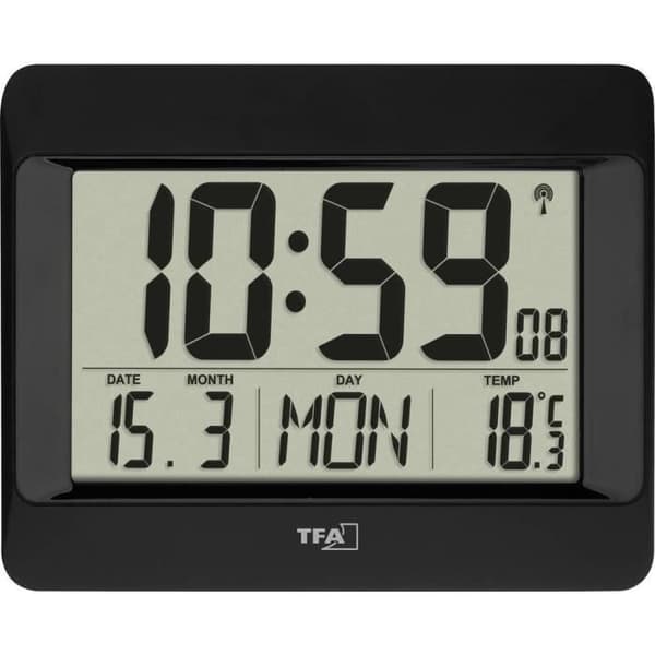 Väggklocka - TFA DOSTMANN - 60.4519.01 - Svart - 215 mm x 160 mm - Stor skärm