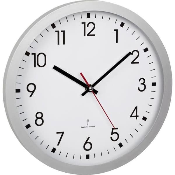 Väggklocka - TFA - Modell 60.3522.02 - Diameter 30 cm - Färg silver och vit - Inomhus