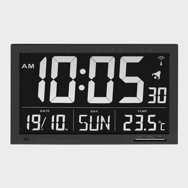 Väggkalenderklocka - Radiostyrd - Svart - Temperatur - Luftfuktighet - Larm