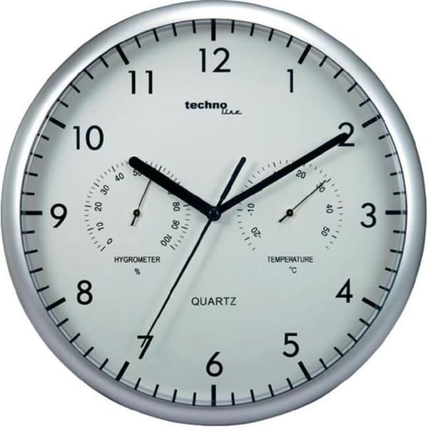 Väggklocka - TECHNO LINE - T 650 - Analog - Kvarn - Termo-hygrometer - Silver