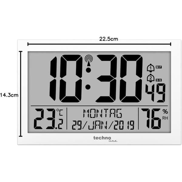 Väggklocka - Technoline - WS 8016 - Radiostyrd - Temperaturvisning - 2 larm