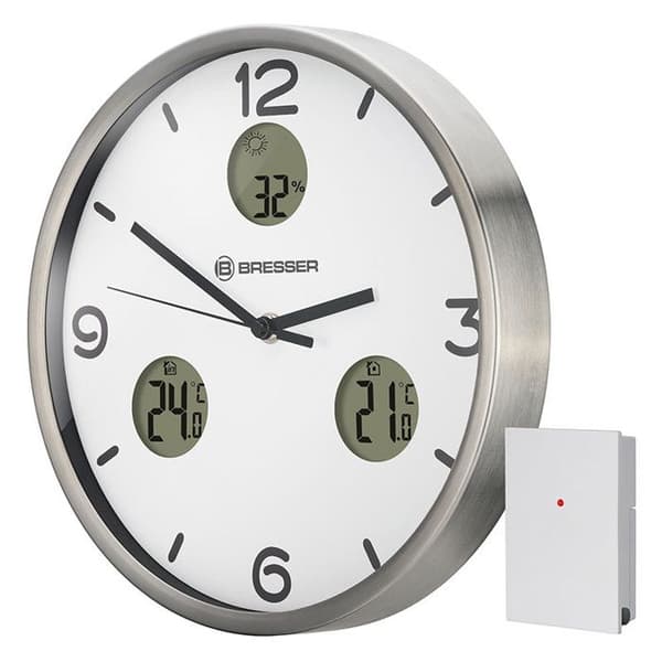 Väggklocka - Bresser - MyTime - 30 cm - Rostfritt stål - Vit/Silver
