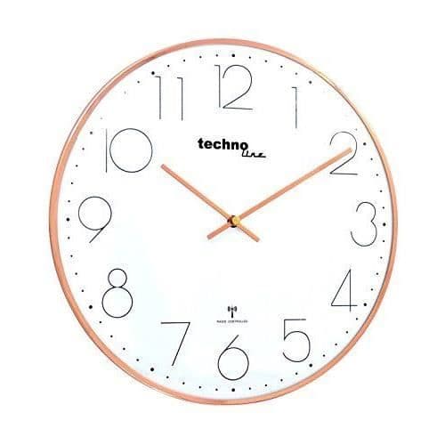 Modern filigran väggklocka med böjt glas och en mycket übersichtlichen urtavla från Technoline Ø 40 cm i roséguld