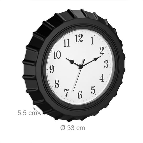Relaxdays väggklocka, formas i kapsel, drivs med batteri, analog, sekundvisare, Ø 33 cm, svart