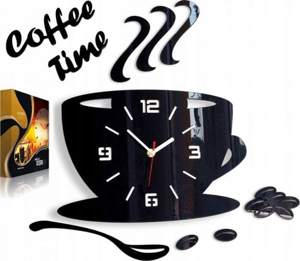 Horloge - pendule Modernclock - Coffe3dBlack - Horloge murale de cuisine CUP EFFET 3D 12 FÄRGER
