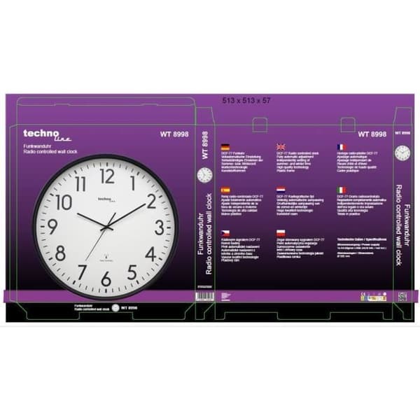 Väggklocka radiostyrd XXL WT8998, 50 cm, Svart