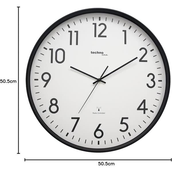 Väggklocka radiostyrd XXL WT8998, 50 cm, Svart