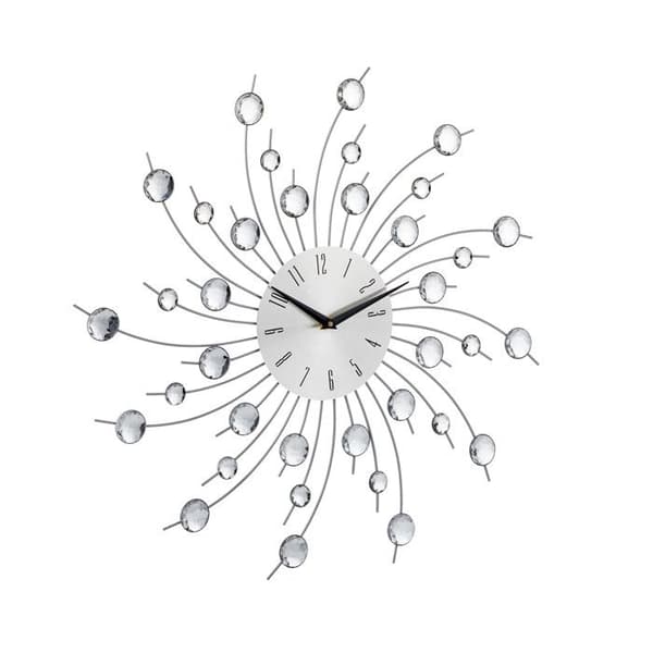 Relaxdays väggklocka sol med strasspärlor modern kök vardagsrum 50 cm, silver
