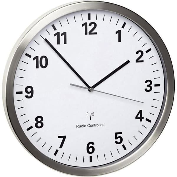 Väggklocka - TFA - radiostyrd - rostfritt stål - vit - 30,5 cm