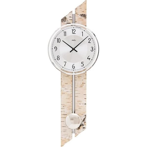 Väggklocka - AMS - 7470 - Analog - Massivt trä - Silverfärgad - 22x65x8 cm