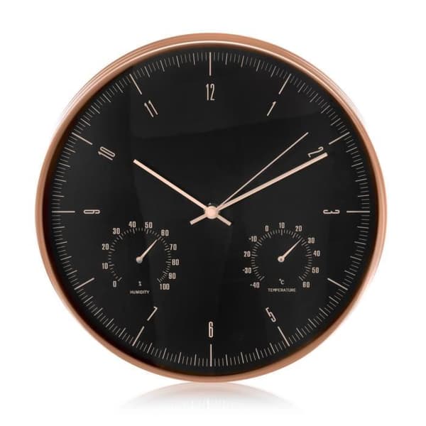 Väggklocka med termometer och hygrometer 12" 30 cm QUARTZ guld färg