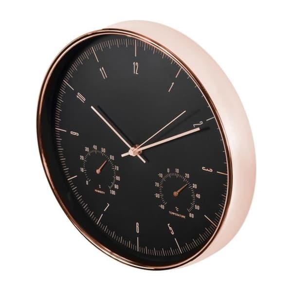 Väggklocka med termometer och hygrometer 12" 30 cm QUARTZ guld färg