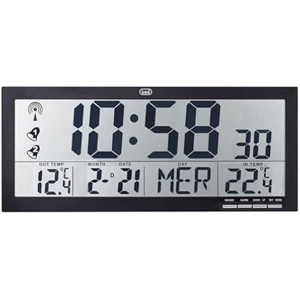 Radiostyrd väggklocka - TREVI - Om 3530 RC - Stor skärm - Termometer - Kalender