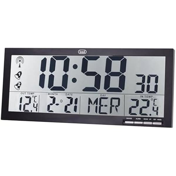 Radiostyrd väggklocka - TREVI - Om 3530 RC - Stor skärm - Termometer - Kalender