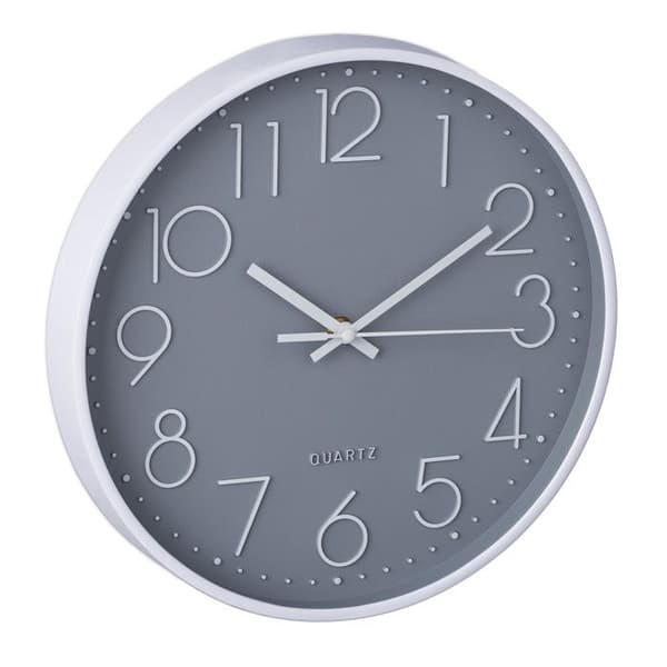 Relaxdays modern väggklocka, drivs med batteri, diameter 30 cm, för badrum eller kök, grå/vit