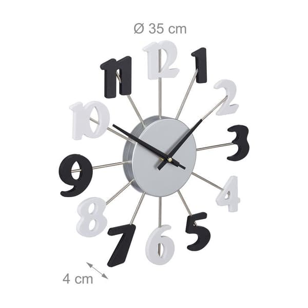 Relaxdays väggklocka, utan ram, med sekundvisare, analog, kök, sovrum, pendel Ø 35 cm, svart/vit