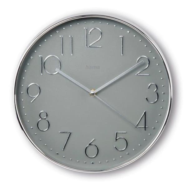 Väggklocka "Korsika", Ø 30 cm, tyst, silver/grå