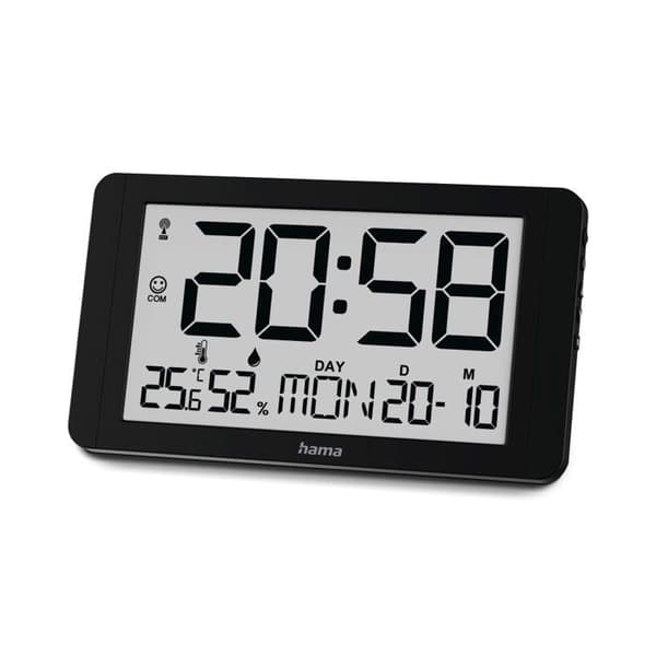 Väggklocka. digital "Cuba", radiokontrollerad klocka med termometer/hygrometer, svart