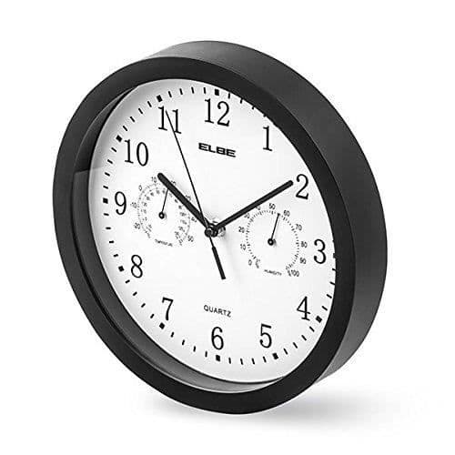 Väggklocka - ELBE - RP-1005-N - 25 cm - Termometer - Hygrometer - Svart
