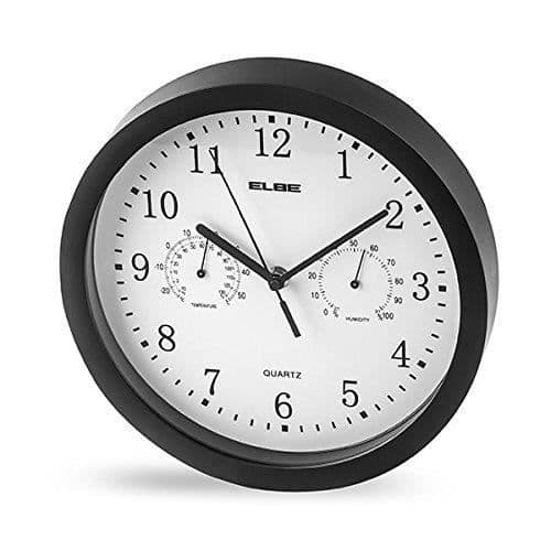 Väggklocka - ELBE - RP-1005-N - 25 cm - Termometer - Hygrometer - Svart