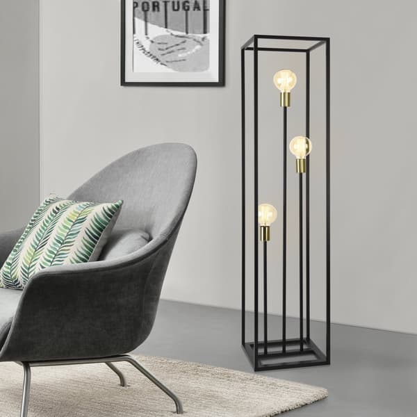 [lux.pro]® Golvlampa Groningen-140x30x30cm-svart / mässing-3xE27-max.60W