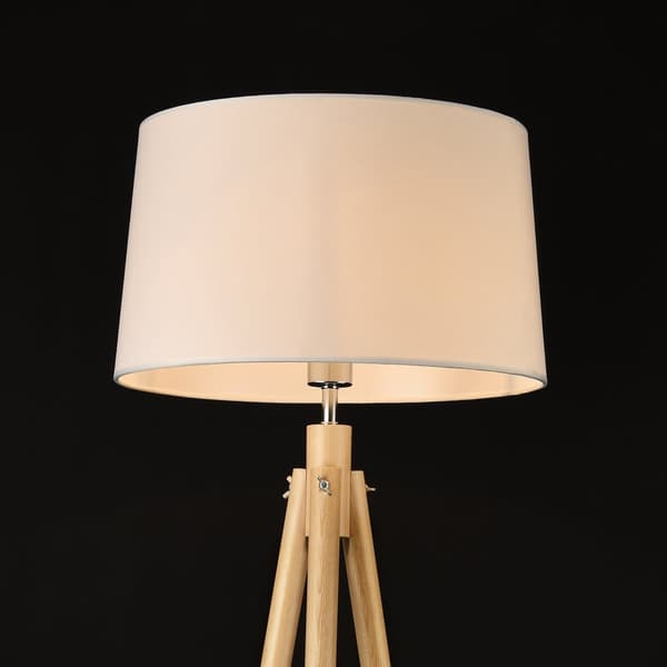 [lux.pro]® Golvlampa Tomar-1xE27-max60W-trä-metall-textil-vit