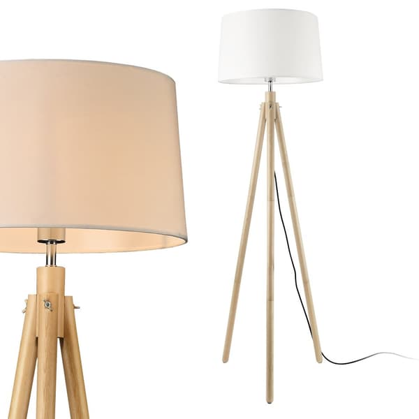 [lux.pro]® Golvlampa Tomar-1xE27-max60W-trä-metall-textil-vit