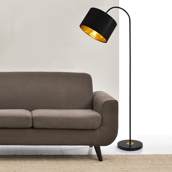 [lux.pro]® Golvlampa Toledo-höjd: 173cm-Ø lampskärm: 35cm-metall-textil-svart-1 x E27, max.60W