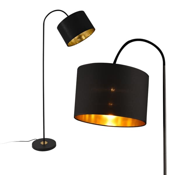 [lux.pro]® Golvlampa Toledo-höjd: 173cm-Ø lampskärm: 35cm-metall-textil-svart-1 x E27, max.60W