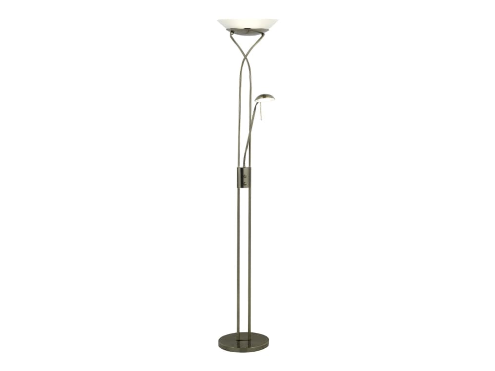 Brilliant Ollie - Torchiere floor lamp with reading light - LED x 2 - totalt: 22.5 W - klass F - varmt vitt ljus - 3000 K - antik mässing