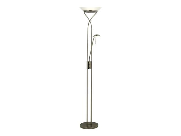 Brilliant Ollie - Torchiere floor lamp with reading light - LED x 2 - total: 22.5 W - klasse F - varmt hvitt lys - 3000 K - antikk messingfarge
