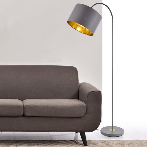 [lux.pro]® Golvlampa Toledo-höjd: 173cm-Ø lampskärm: 35cm-metall-textil-grå-1 x E27, max.60W