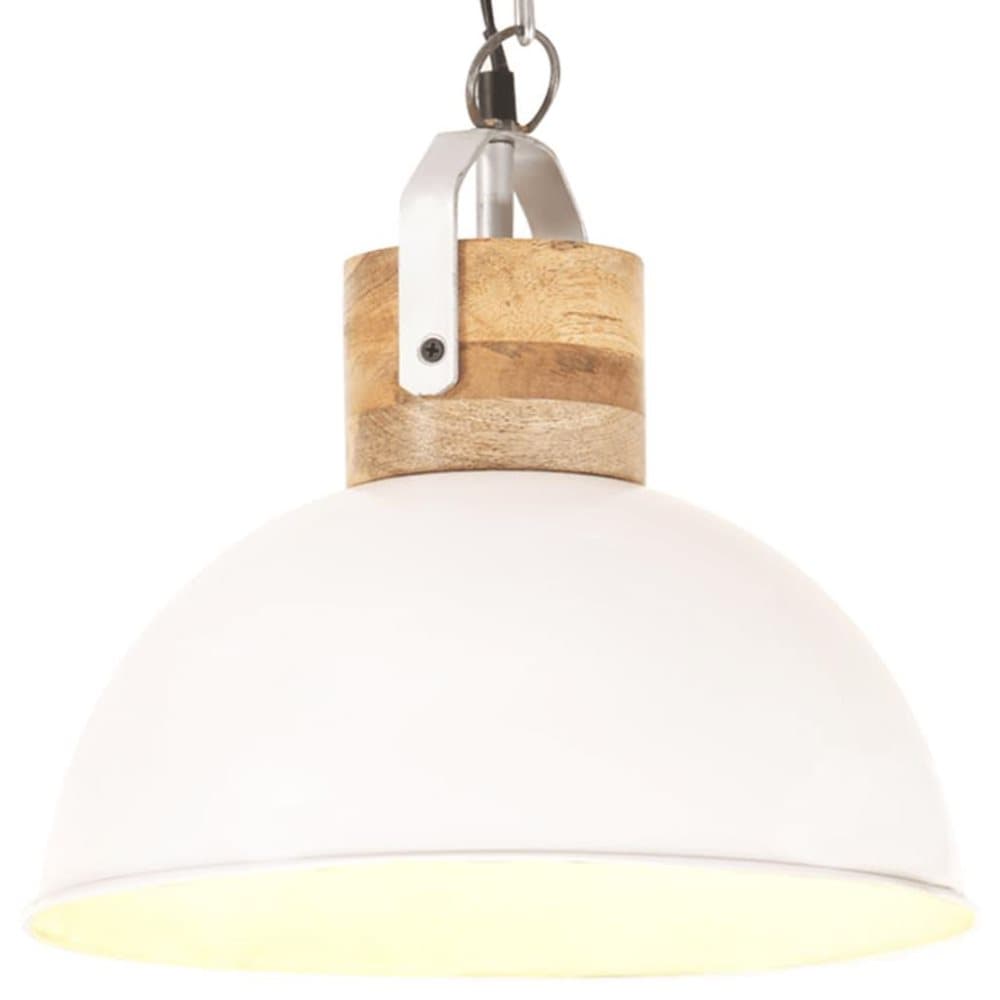 vidaXL Industriell hänglampa vit rund 32 cm E27 massivt mangoträ