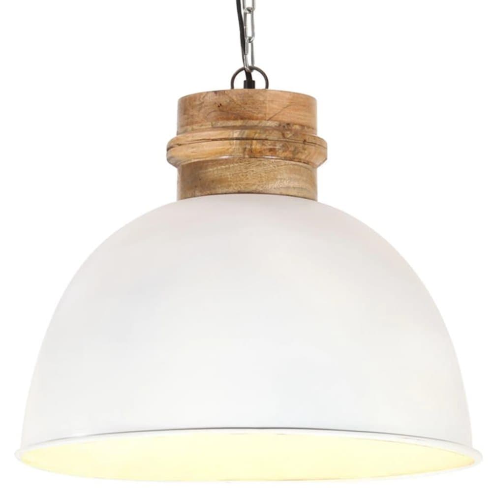 vidaXL Industriell hänglampa vit rund 50 cm E27 massivt mangoträ