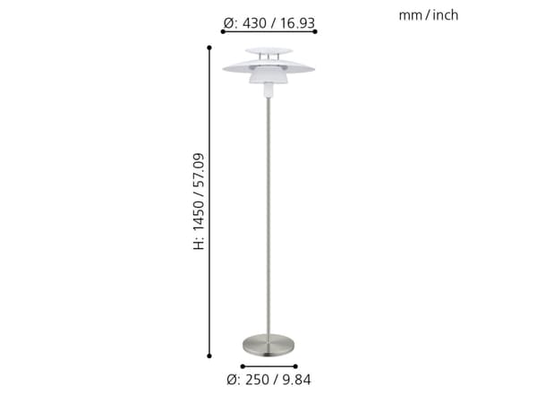 Eglo Brenda - Gulvlampe - 1 sokkel - E27 - hvit, satin-nikkel
