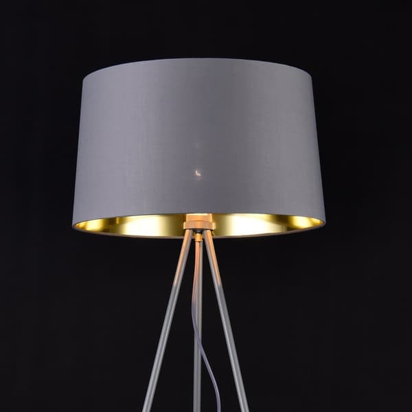 [lux.pro]® Golvlampa Manchester-3 fötter-lampskärm: Ø45cm-höjd:150cm-metall-textil-grå-guld-1xE27, max.60W