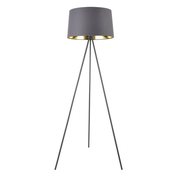 [lux.pro]® Golvlampa Manchester-3 fötter-lampskärm: Ø45cm-höjd:150cm-metall-textil-grå-guld-1xE27, max.60W