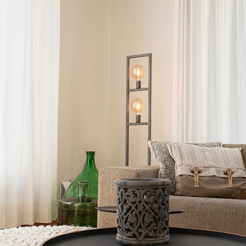 Modern golvlampa antik silver 2-lampor - Simple Cage 2