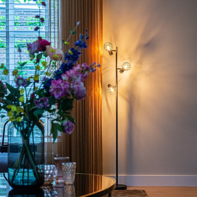 Design golvlampa svart 3-ljus justerbar - Mesh