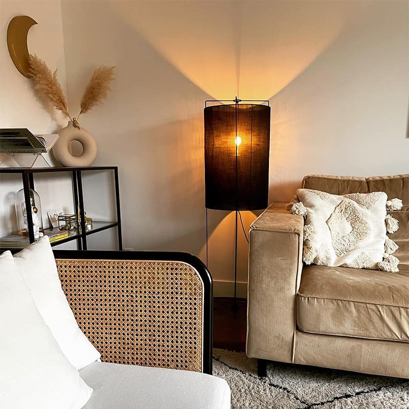 Design golvlampa stål med svart linneskärm - Rich