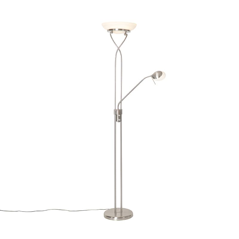 Golvlampa stål inkl LED och dimmer med läslampa - Empoli