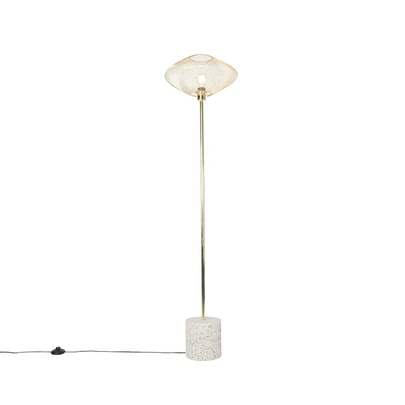 Design golvlampa vit med mässing - Ella