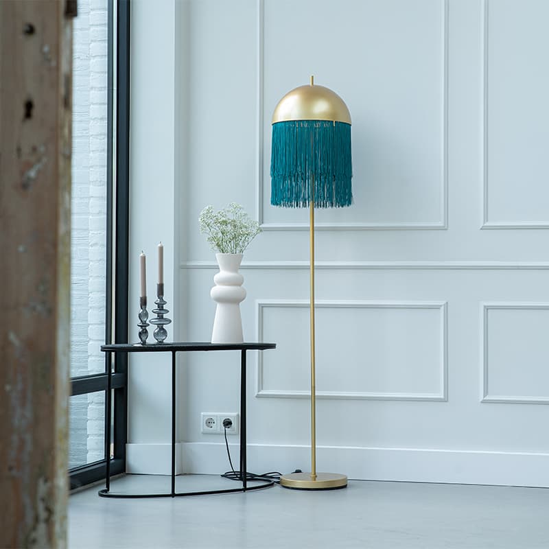 Orientalisk golvlampa guld med gröna fransar 30 cm - Fringle