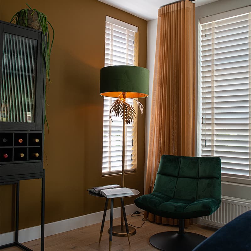 Vintagegolvlampa med grön sammetskugga - Botanica