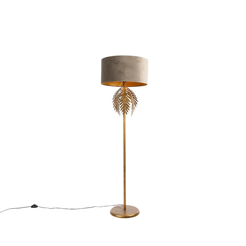 Vintage golvlampa guld med sammetskugga taupe 50 cm - Botanica